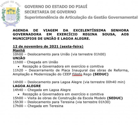 Regina Sousa cumpre agenda nos municípios de União e Lagoa Alegre nesta sexta (12)